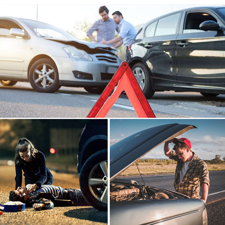 Auto-Notfallset, Straßensicherheits-Werkzeugset mit Handschuhen, digitaler Auto-Luftkompressor-Reifenfüller, Erste-Hilfe-Set, 12-Fuß-Überbrückungskabel, Abschleppgurt, Taschenlampe für Frauen, Männer, Jugendliche