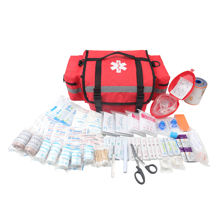 Vollständig ausgestattetes professionelles EMT/EMS-Trauma-Kit für Ersthelfer | HSA/FSA-zugelassen | Reflektierende Tasche mit 8 Reißverschlusstaschen und -fächern sowie über 200 Erste-Hilfe-Artikeln – Orange
